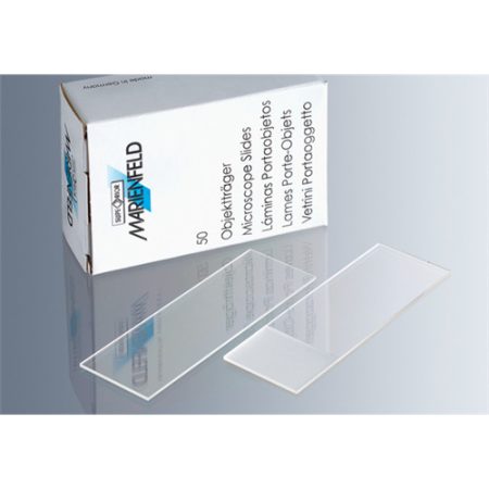 Microscope slides 76x26mm, strength 1 1/2 white glass, edging cutted, without matt border, pack of 50