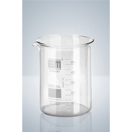 Beaker 400ml, low form Boro 3.3, with division and drain