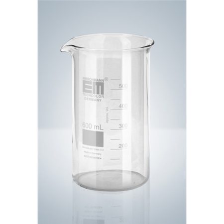 Beaker 100ml, high form Boro 3.3, with division and drain