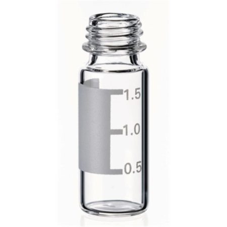 LLG-Screw-neck vial SureStop 1,5 ml, clear 32x11,6 mm, first hydrolytic class, with writing area and fill level mark, pack of 100
