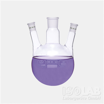 Ground neck flask with 3 joints, angled side arm, center neck: NS 24/29, side neck(s): NS 14/23, 250 ml