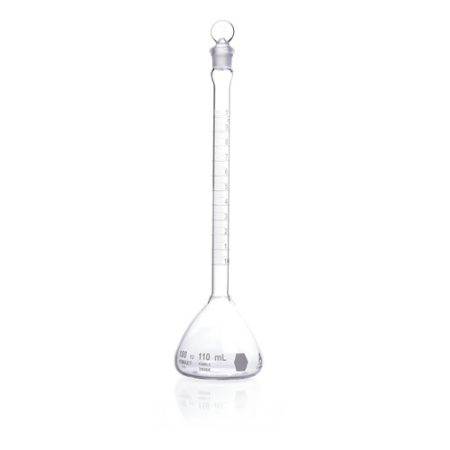 Class A Cassia Volumetric Flasks 110 ml graduated from 100 to 110 ml in 0.1 m subdivisions, pack of 6