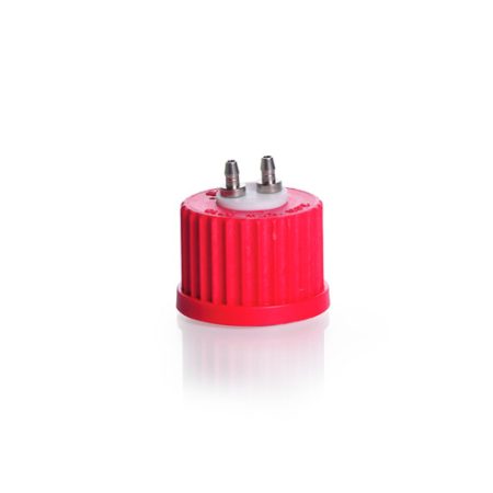 Connection Cap System GL 25 red PBT screw cap with PTFE insert and 2 ports (stainless steel)