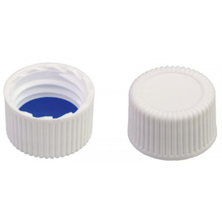 Screw-caps N18, white, closed silicone white/ PTFE blue, septa thickn.: 1.3mm, pack of 100 pcs.
