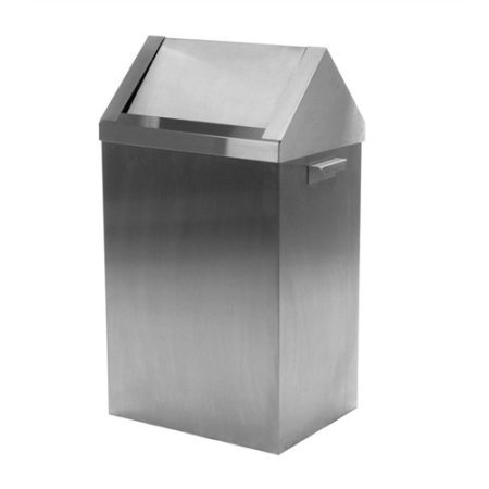 Waste bin 18/10 steel fire-resistant with swing lid, handle right and left