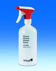 Spray bottle 1000 ml, PE-LD transparent, overprint ethanol, narrow neck, GL 32