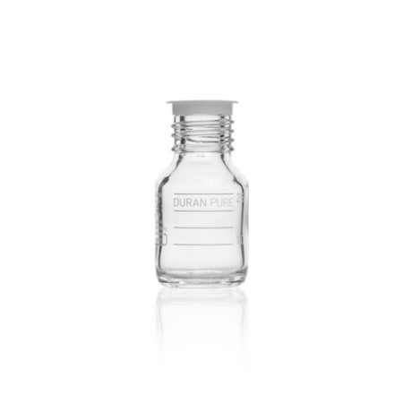 DURAN PURE bottle 25 ml, clear with scale, GL 25, with dust protection cap, w/o screw-cap and pouring ring