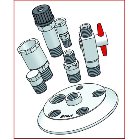 "Reactor Lid DN 60, PTFE, height 31mm, 3 connections, NPT 1/4"" connection to wave"