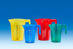 Measuring jugs 500 ml, PP, stackable red, printed black graduation