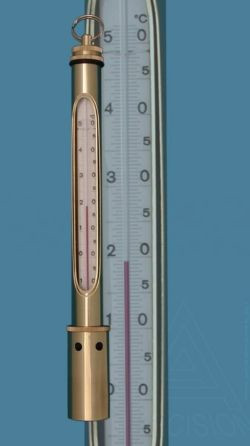 Well-scoop thermometer -5...+20: 0,2°C (tank thermometer) complete. with brass frame, verifiable, with red filling