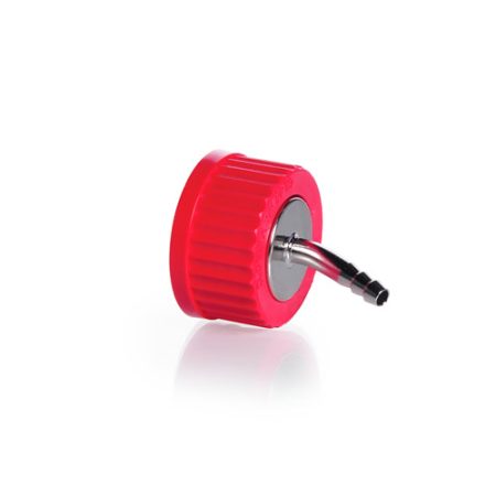 Connection cap system GL 45 red PBT screw-cap with 1 ports (stainless steel)