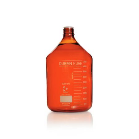 DURAN PURE bottle 5000 ml, brown with scale, GL 45, with dust protection cap, w/o screw-cap and pouring ring