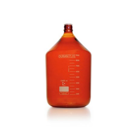 DURAN PURE bottle 10000 ml, brown with scale, GL 45, with dust protection cap, w/o screw-cap and pouring ring