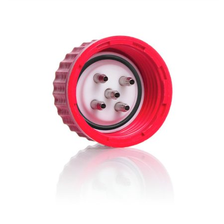 Connection system GL 45 red PBT screw cap with PTFE insert and 2-ports (stainless steel)