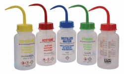 LLG-Wash bottles 500 ml, wide-neck with GHS Printing, Acetone, LDPE, SP/FR/D/UK pack of 5