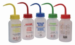 LLG-Wash bottles 500 ml, wide-neck with GHS Printing, Methanol, LDPE, SP/FR/D/UK pack of 5