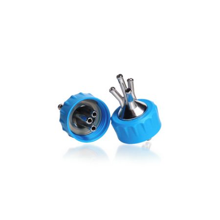 Connection cap system GL 45 cyan PP screw cap with 4 ports (stainless steel)