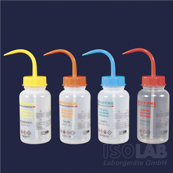 Safety wash bottle 500 ml wide-neck, toluene, LDPE