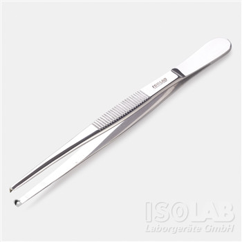 Forceps 145 mm, blunt/straight general use, with tooth, stainless steel