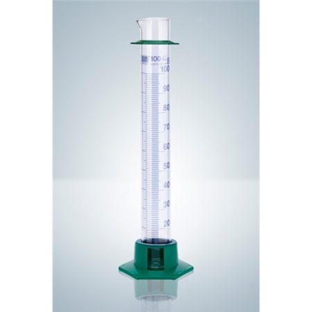 Measuring cylinder 10 ml, blue graduated with plastic base, high form DURAN®, class B