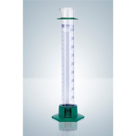 Measuring cylinder 50 ml, blue graduated with plastic base, high form DURAN®, class B