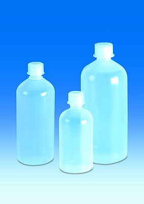 Narrow-mouth bottle 500 ml, PE-HD 90 x 90 mm, square, GL 32, with PP screw cap