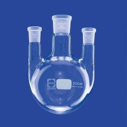 Round-bottom Flasks, Three-neck, Side Necks Parallel, C. Neck NS 29/32 Side Neck NS 19/26