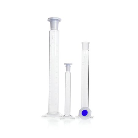DURAN® Mixing cylinder 25 ml hexagonal base, graduation, plastic stopper, NS 14/23
