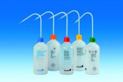 Safety washing bottle 500 ml narrow neck, PE-LD, GL 25, methylene chloride with VENT CAP screw connection