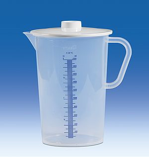Urine collection vessel 2000ml, PP with white cap, raised Scale