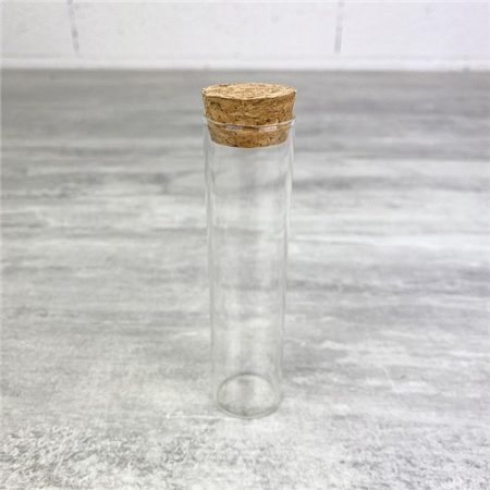 Test tube of glass DIN ISO 3016, cork-stopper, marking line at 45 ml