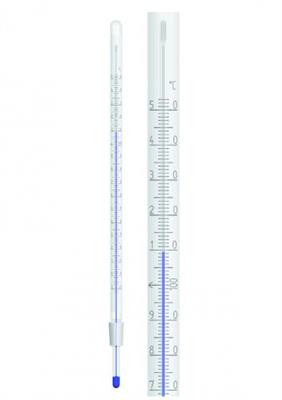 Thermometer -10...+250:1°C blue filled, 195 mm immersion length ground glass joint NS 14,5/23