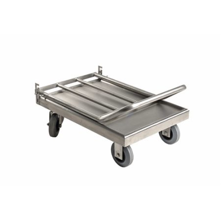 Laboratory transport trolley 4, type 1 foldable, 18/10 steel, 2 rubber guide and fixed castors for heavy loads