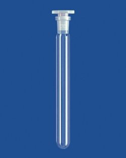 Round bottom vial NS 14/23, 100x16 mm with ground joint and NS socket with hexagonal stopper
