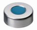   LLG-Alu crimp cap N 20, silver hole, silicone blue transparent/PTFE colourless, hardness 40° shore A, septa thick.3mm, pack of 100