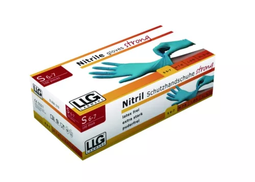 LLG-Eldobható kesztyű, STRONG, nitril, XL méret, texturált, púdermentes, 240 mm, 90 darabos csomag