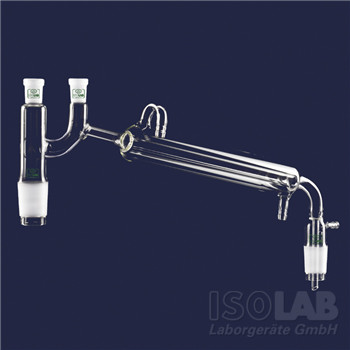 Distilling link, without condenser 250 mm and Claisen head, jacked NS 14/23, for dest.-thermometer, with vacuum adapter,