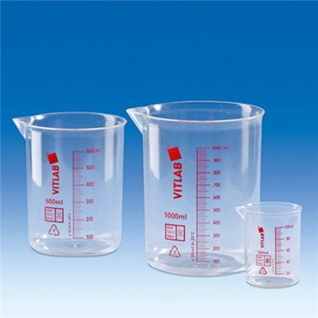 Griffin beaker 25 ml, PMP (TPX) red-imprinted graduation, clear