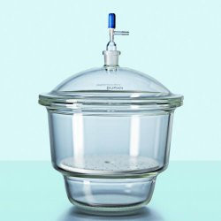 Vacuum-Desiccator NOVUS DN 150 clear DURAN®, with porcelain plate, with NS-junction tube in lid, stopcock and plane flange