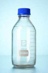 Laboratory bottle 750 ml, clear glass GL45, with division, with cap and pouring ring
