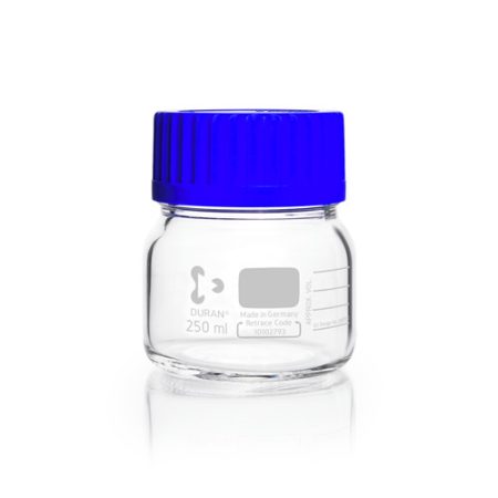 Laboratory glass bottle 250 ml, clear DURAN® GLS 80, wide neck with screw-cap and pouring ring