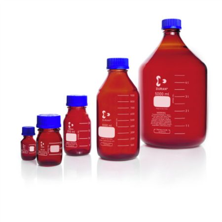 Laboratory bottles,DURAN®,amber glass,graduated, with screw cap,GL 45,cap. 250 ml