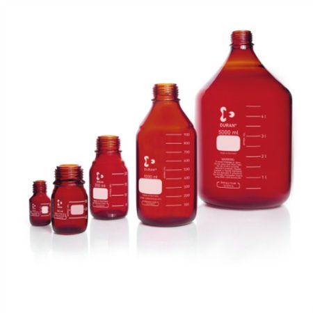 Laboratory bottle 100ml, plastic coated brown, without cap and pouring ring GL 45, DURAN® Protect