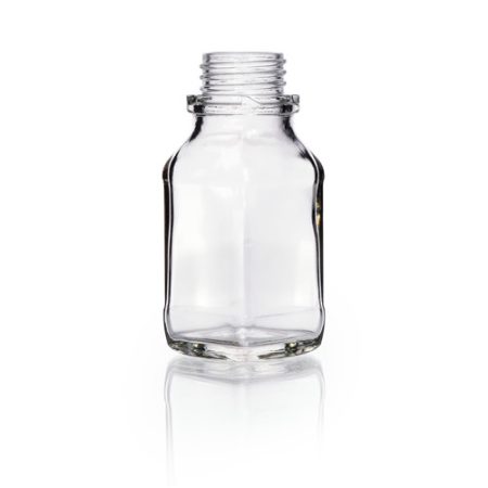 Square screw cap bottle 100 ml wide neck, clear, thread 32, soda-lime glass, without cap