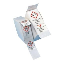 "LLG-GHS 08, health hazard ""Warning"", languages: DE, UK, FR, 26x37mm, dispenser box of 250 labels"