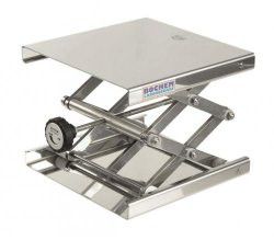 Lab-Jack, 18/10 stainless steel 400 x 400 mm, with adjusting wheel for ratchet incl. ratchet