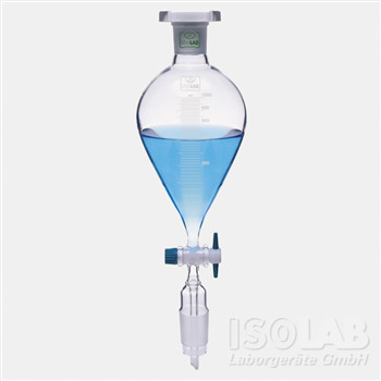 Dropping funnel 250 ml, conical PTFE stopcock, NS 29/32, w/o. relief tube, graduated