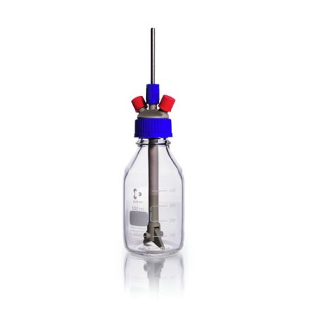 Stirred-reactor-set GL 45 incl.1000 ml bottle, folding magnetic stirrer, PP 2-port-screwing, 2 PBT-caps GL 14 red