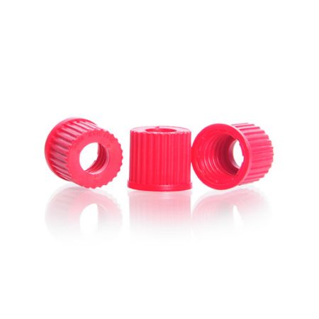 Screw caps with aperture GL 14 aperture bore 9.5 mm, PBT, red