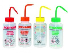 LLG-Safety vented wash bottle 500ml, Methanol with pressure control valve, LDPE, ES/FR/DE/UK